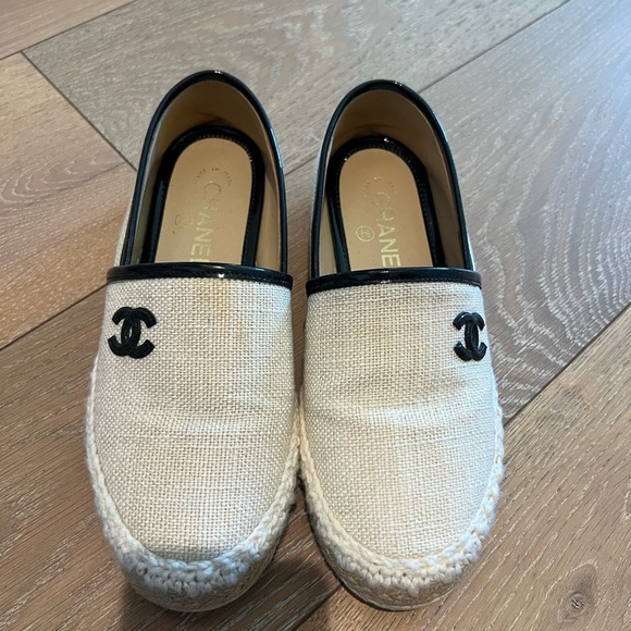 CHANEL Shoes - CHANEL Cream and Black Espadrille Flats